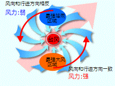 台風の進路と風向きイメージ